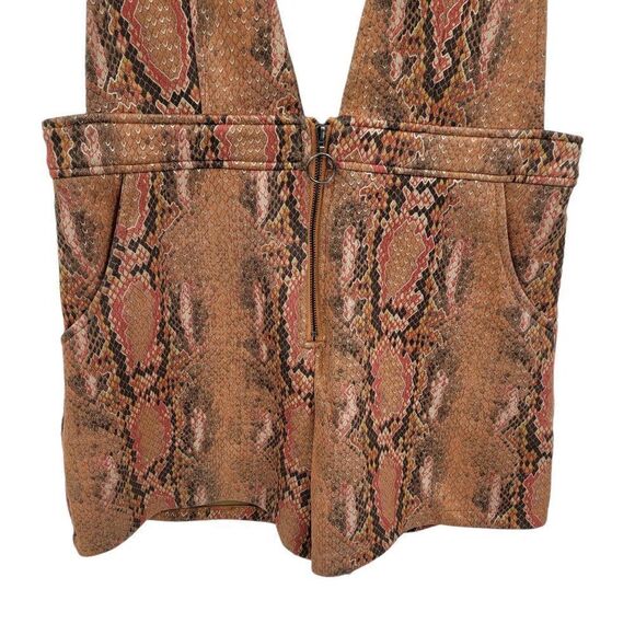 Wild Honey Romper Metallic Scuba Plunging V Daisy Dukes Snake Print Rust Sz M - Picture 8 of 12